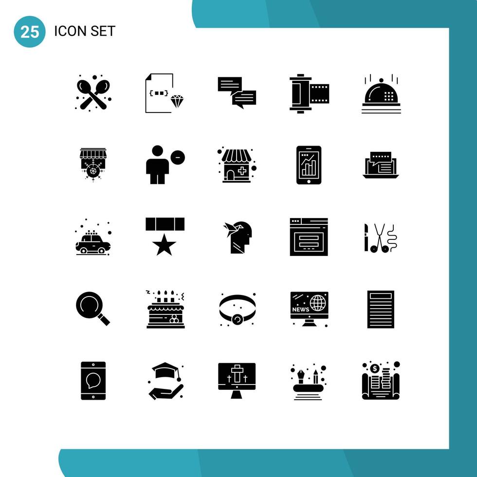 solides Glyphenpaket mit 25 universellen Symbolen für Feiern, Fotodokumente, Filmnachrichten, bearbeitbare Vektordesignelemente vektor