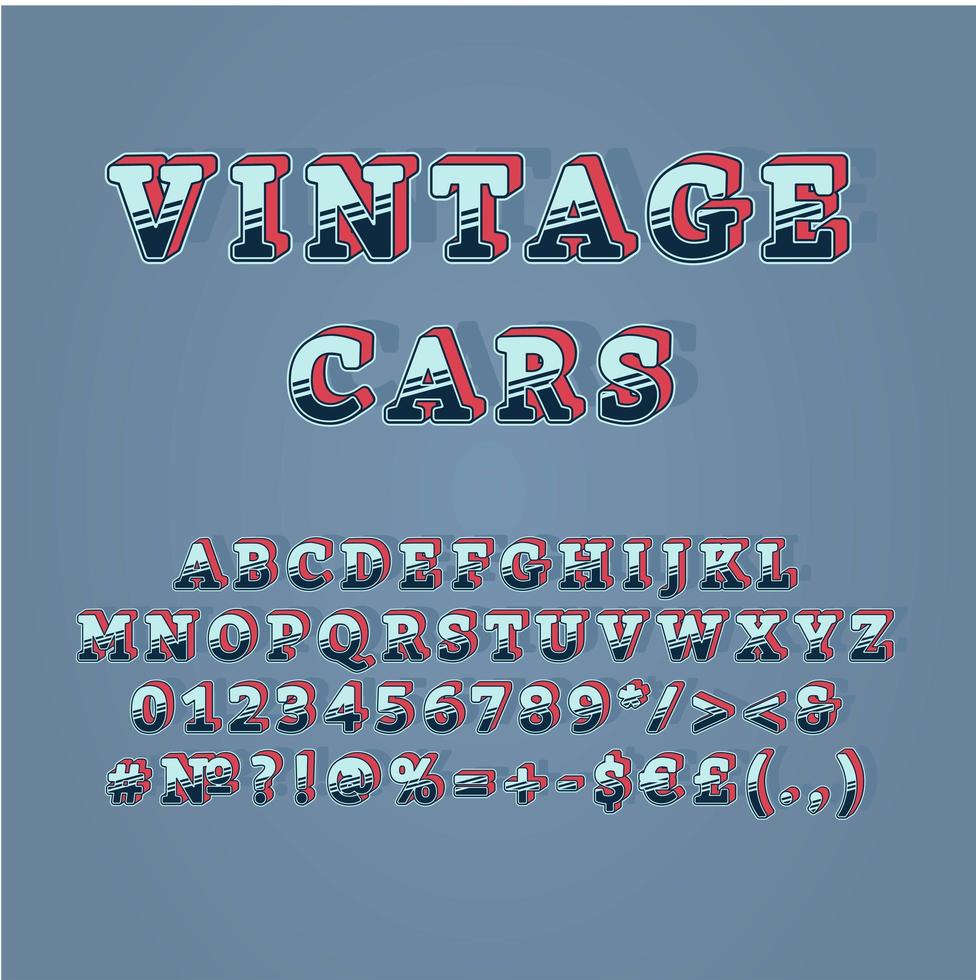 Vintage Autos Header Vintage 3D Vektor Alphabet Set