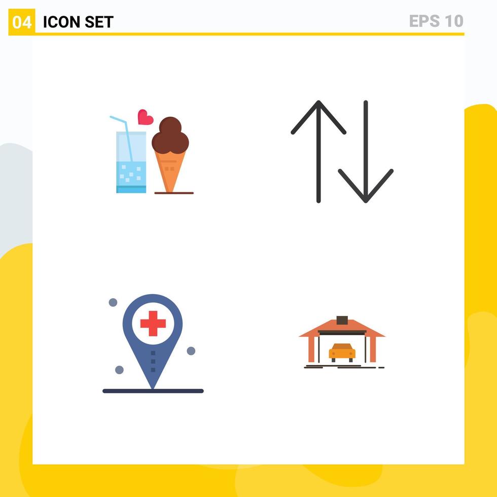 editierbares Vektorlinienpaket mit 4 einfachen flachen Symbolen von Food Hospital Ice Cream Change Map editierbare Vektordesign-Elemente vektor