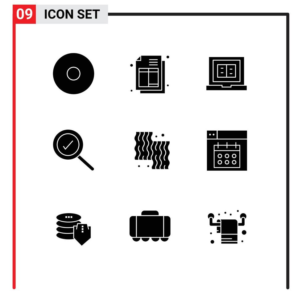 Gruppe von 9 modernen soliden Glyphen, die für Webfarm-Online-Kochtier-editierbare Vektordesign-Elemente festgelegt wurden vektor