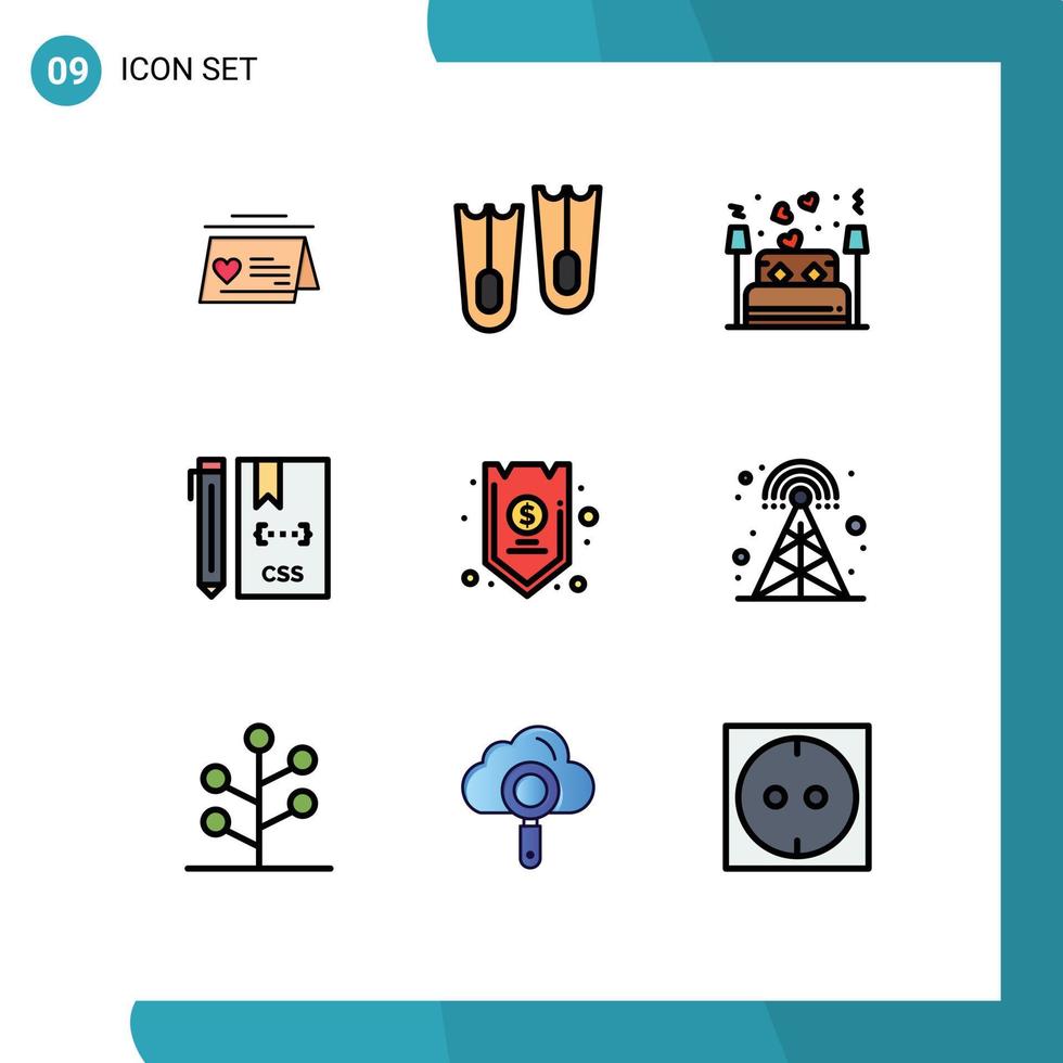 9 kreativ ikoner modern tecken och symboler av säker utveckla par css koda redigerbar vektor design element