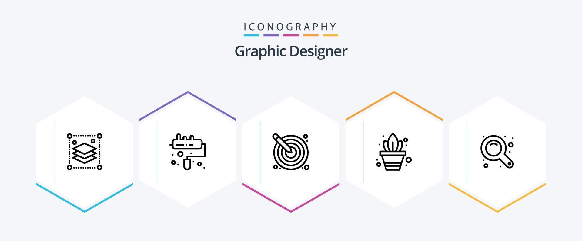 grafisk designer 25 linje ikon packa Inklusive zoom gränssnitt. maximera. konstnärlig. inlagd växt. trädgårdsarbete vektor