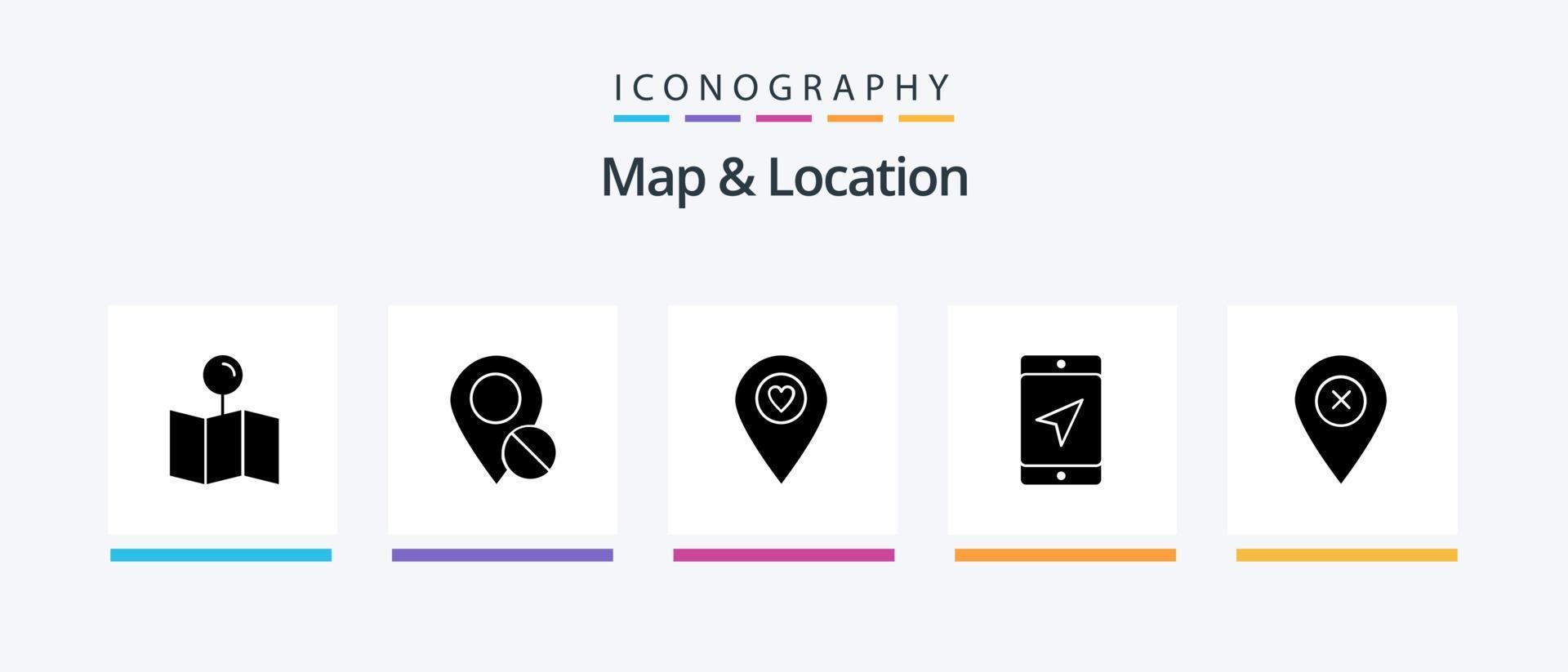 Karta och plats glyf 5 ikon packa Inklusive plats. Karta. medicinsk. plats. pekare. kreativ ikoner design vektor