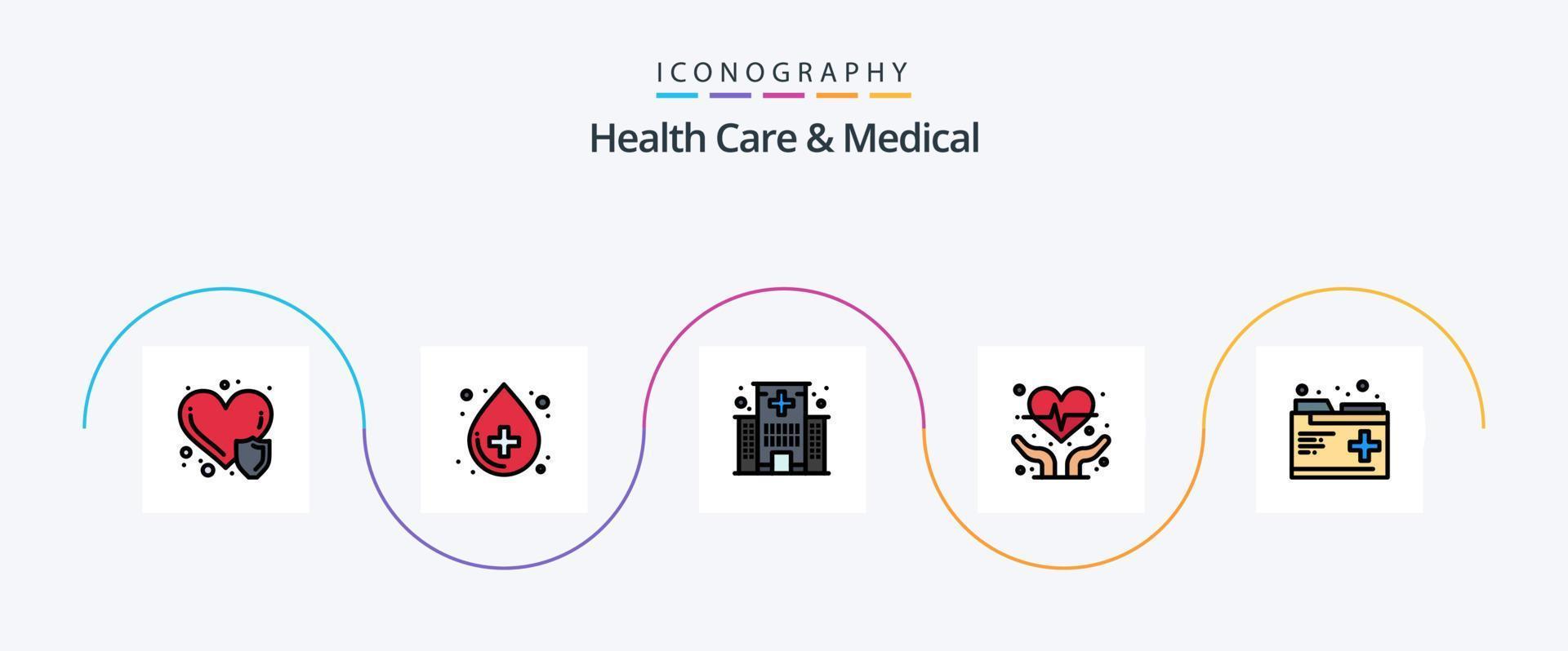 hälsa vård och medicinsk linje fylld platt 5 ikon packa Inklusive hälsa. hjärta hälsa. byggnad. hjärta vård. medicinsk vektor