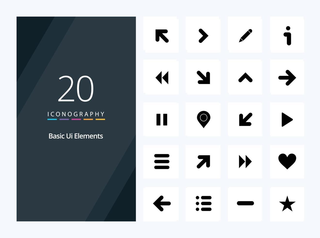 20 grundlegende ui-Elemente solides Glyphensymbol zur Präsentation vektor