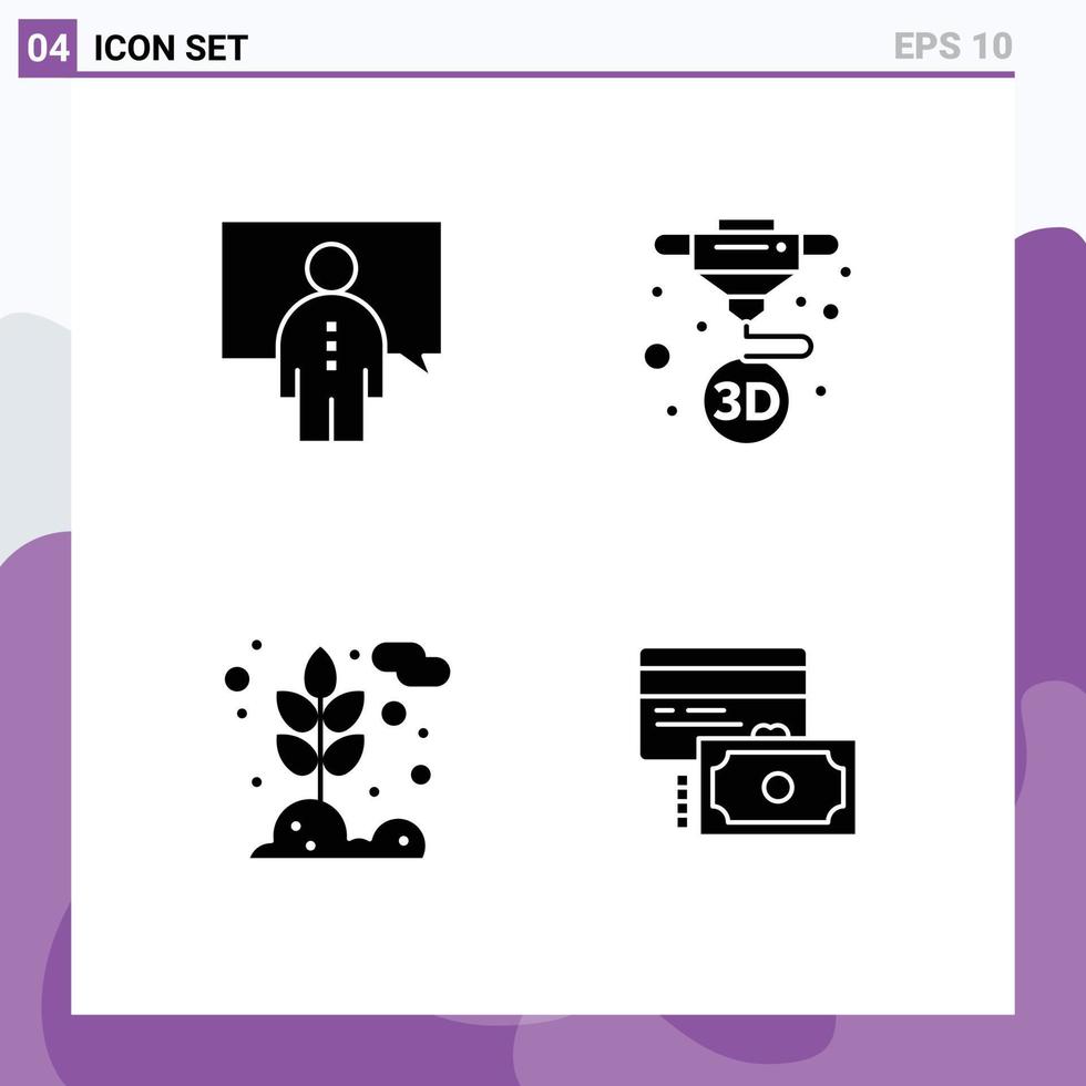 4 fast glyf begrepp för webbplatser mobil och appar kommunikation lantbruk person maskin växt redigerbar vektor design element