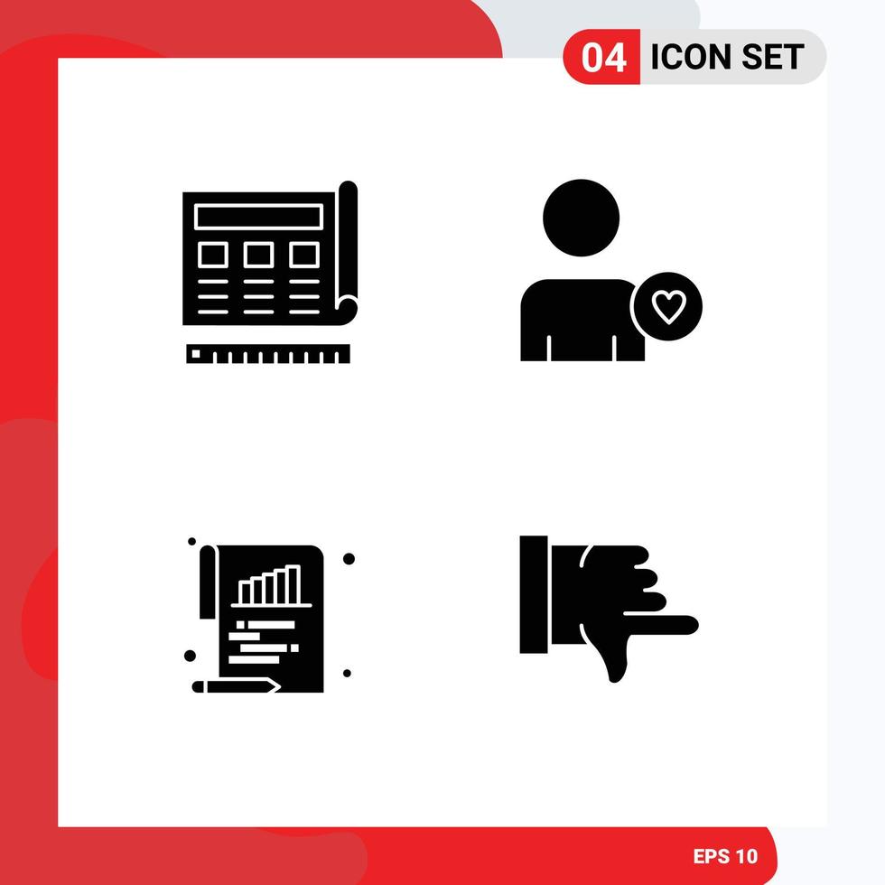 uppsättning av 4 kommersiell fast glyfer packa för plan Diagram hemsida kärlek papper redigerbar vektor design element