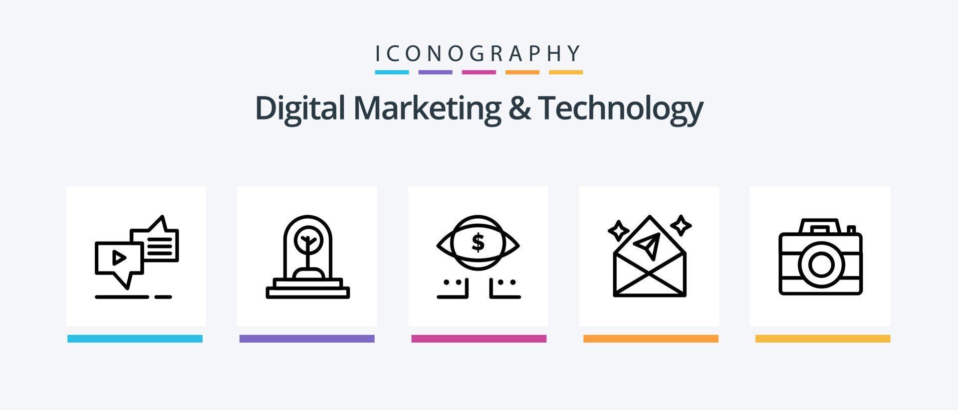 Digital Marketing and Technology Line 5 Icon Pack inklusive Neu. Geschäft. Besonderheit. schließen. Planke. kreatives Symboldesign vektor