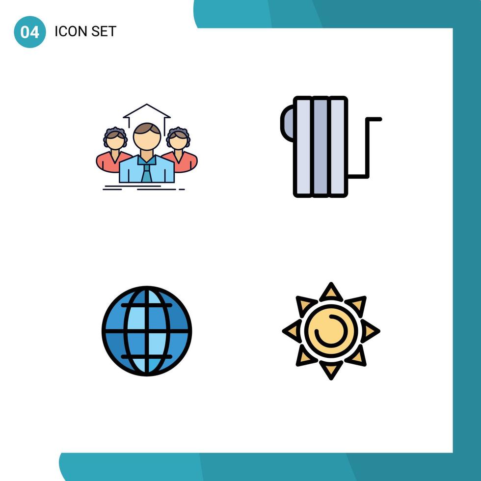 Gruppe von 4 modernen Filledline-Flachfarben, die für Team-Globus-Gruppen elektrische Web-editierbare Vektordesign-Elemente festgelegt werden vektor