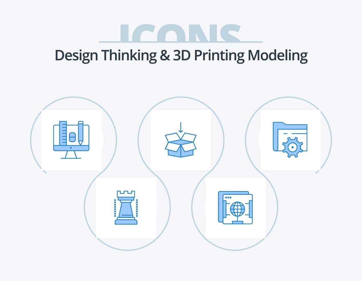 design tänkande och d utskrift modellering blå ikon packa 5 ikon design. miljö. utbildning. dator. shepping . låda vektor