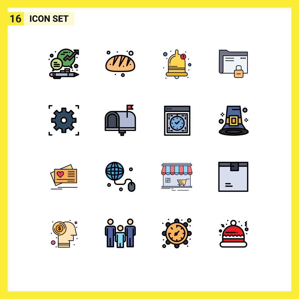 Aktienvektor-Icon-Pack mit 16 Zeilenzeichen und Symbolen für Kinoschutz-Lebensmittelpasswortdaten editierbare kreative Vektordesign-Elemente vektor