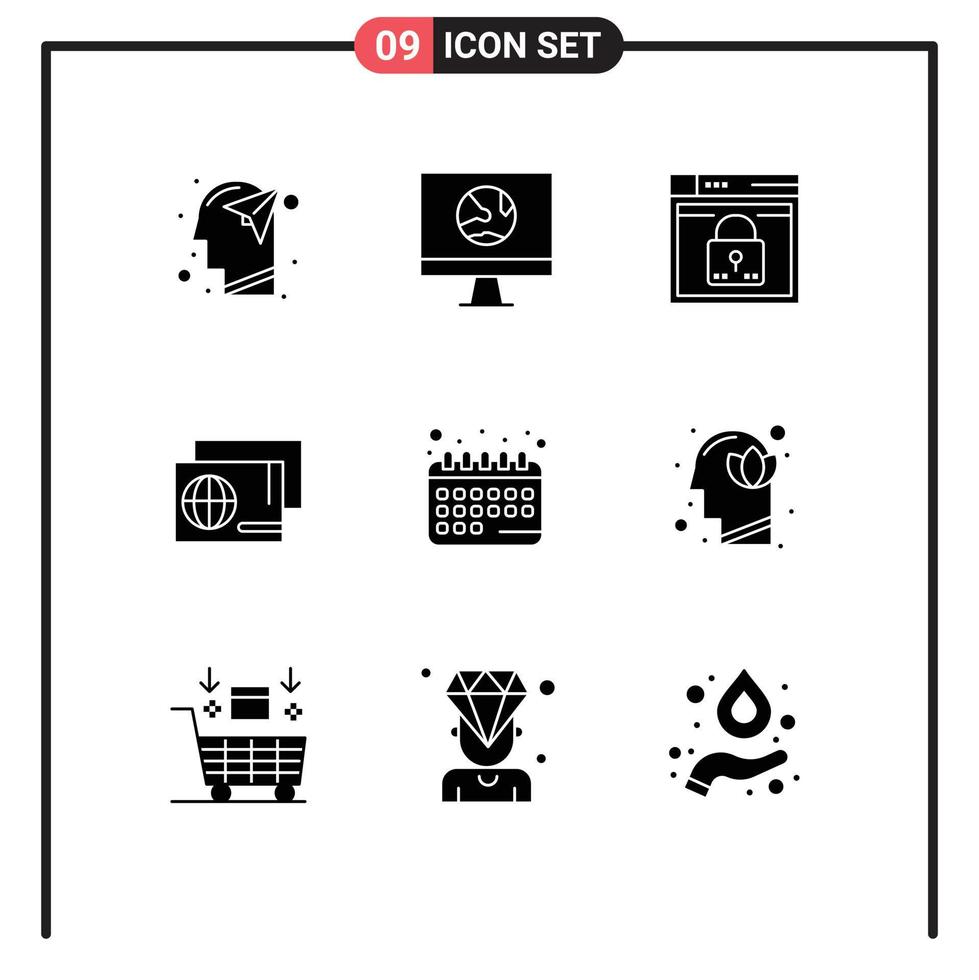 Mobile Schnittstelle solider Glyphensatz von 9 Piktogrammen von Pass-Lock-Internet-Passward-Web-editierbaren Vektordesign-Elementen vektor