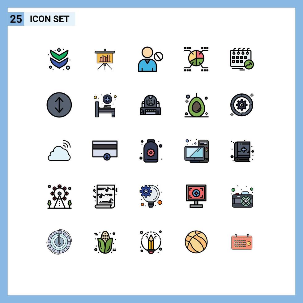 Aktienvektor-Icon-Pack mit 25 Linienzeichen und Symbolen für Kalenderstatistiken menschliches Kreisdiagramm editierbare Vektordesign-Elemente vektor