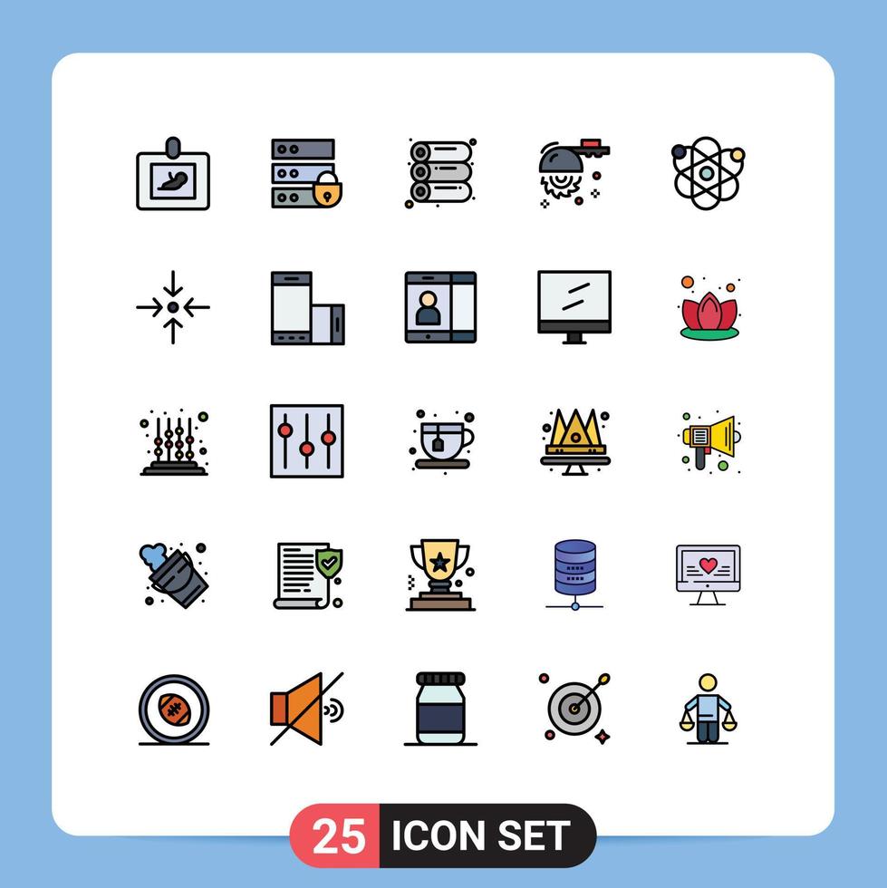 uppsättning av 25 vektor fylld linje platt färger på rutnät för genetisk atom maskin fick syn på cirkulär redigerbar vektor design element