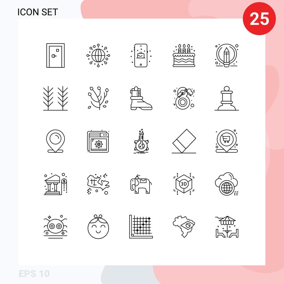 satz von 25 modernen ui symbolen symbole zeichen für bleistift bearbeiten geburtstag schreiben kuchen editierbare vektordesignelemente vektor