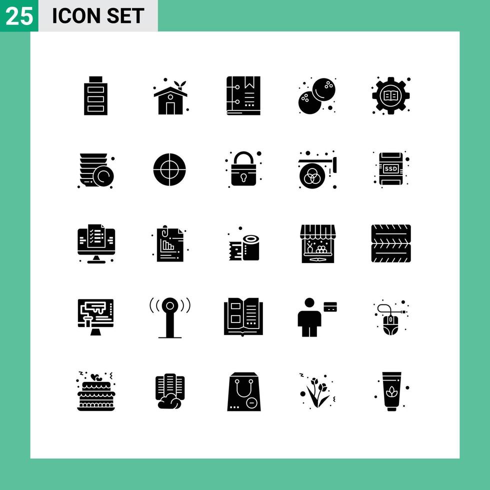 satz von 25 modernen ui-symbolen symbole zeichen zum setzen bildung lesezeichen obst kokosnuss editierbare vektordesignelemente vektor