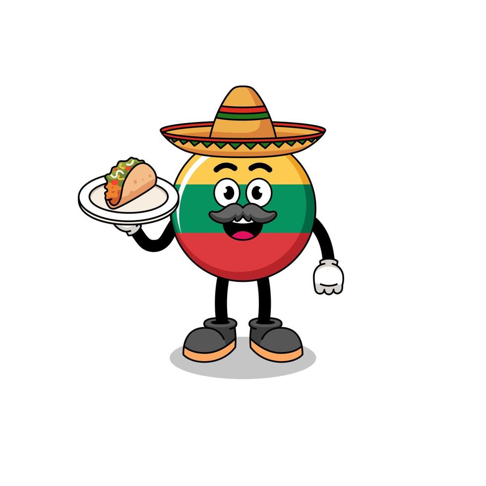 karaktär tecknad serie av litauen flagga som en mexikansk kock vektor