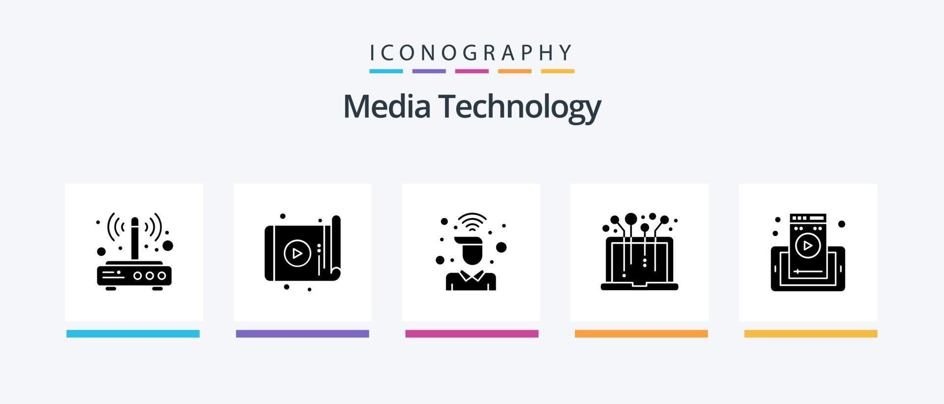 Media Technology Glyph 5 Icon Pack inklusive Medien. Hardware. Gerät. W-lan. Signal. kreatives Symboldesign vektor