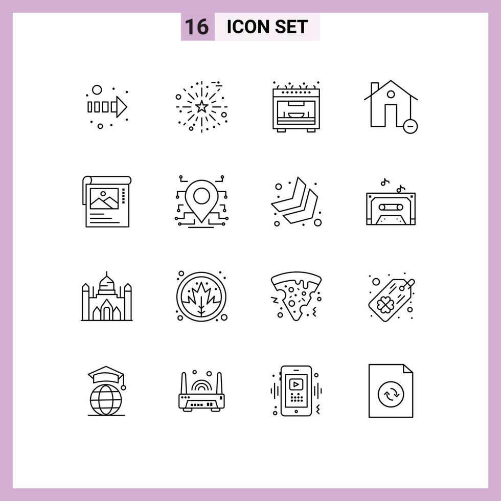 mobil gränssnitt översikt uppsättning av 16 piktogram av affisch renare mikrovågsugn minus- egendom redigerbar vektor design element