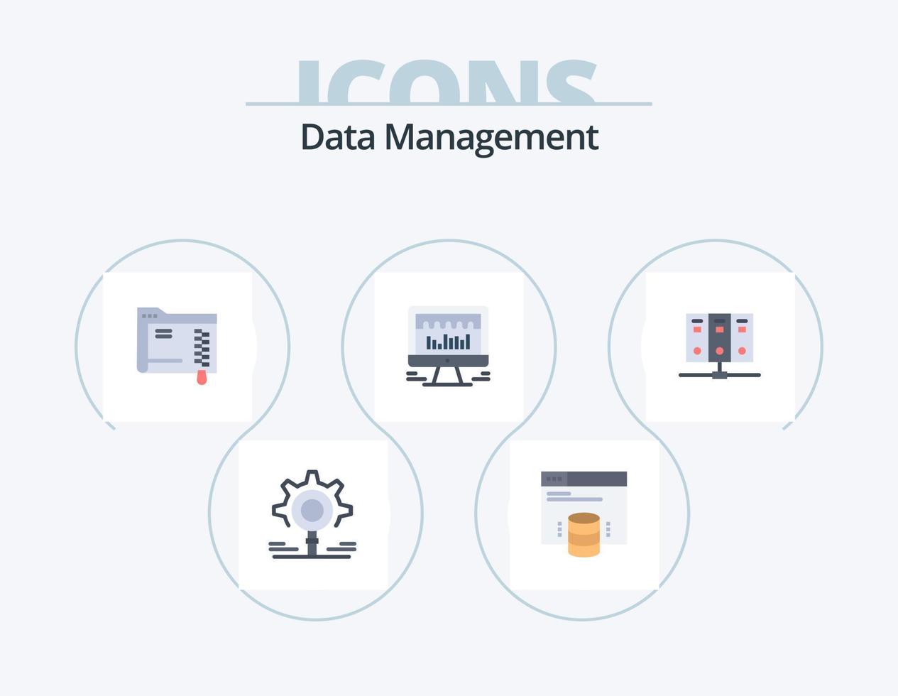 data förvaltning platt ikon packa 5 ikon design. stordator. Graf. data. slå. dator vektor