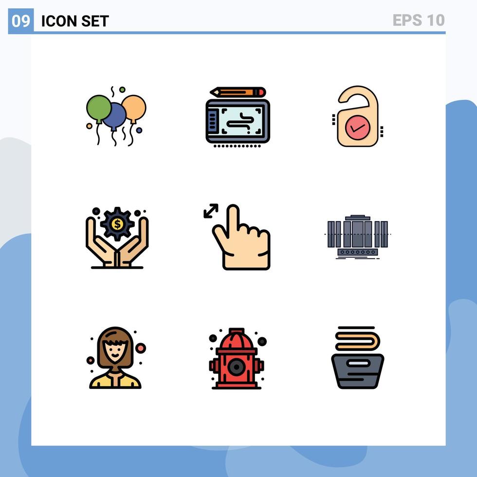 modern uppsättning av 9 fylld linje platt färger och symboler sådan som zoom gest märka företag operationer företag administrering redigerbar vektor design element