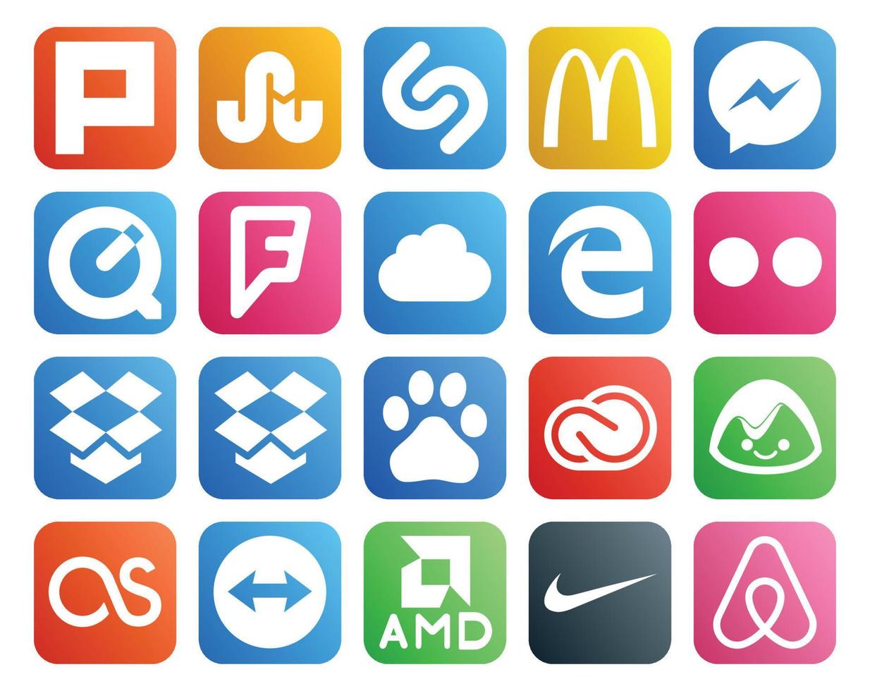 20 Social-Media-Icon-Paket einschließlich Teamviewer Basecamp Edge Adobe Creative Cloud vektor