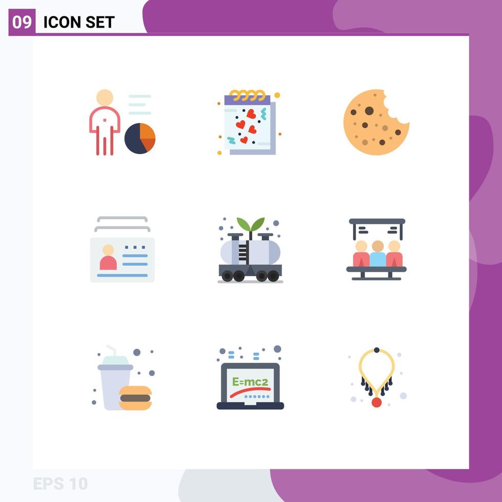 mobile schnittstelle flacher farbsatz von 9 piktogrammen von ausweisdokumenten notizen kartenscheibe editierbare vektordesignelemente vektor
