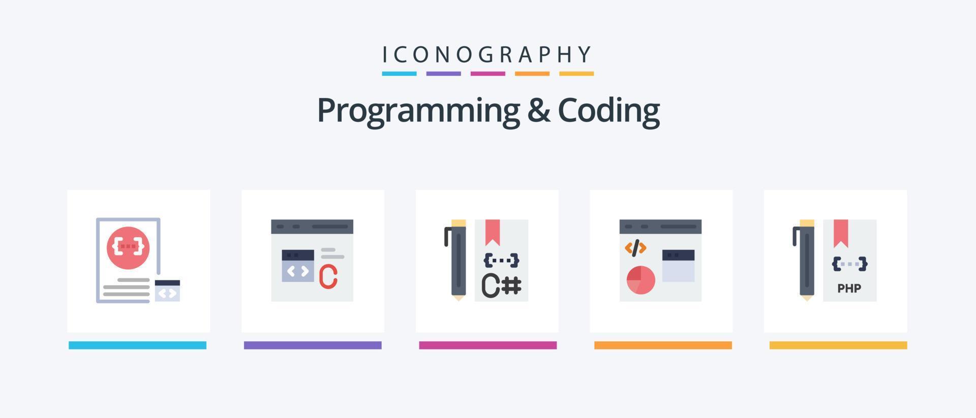 programmering och kodning platt 5 ikon packa Inklusive utveckling. kodning. utveckla. programmering. utveckla. kreativ ikoner design vektor