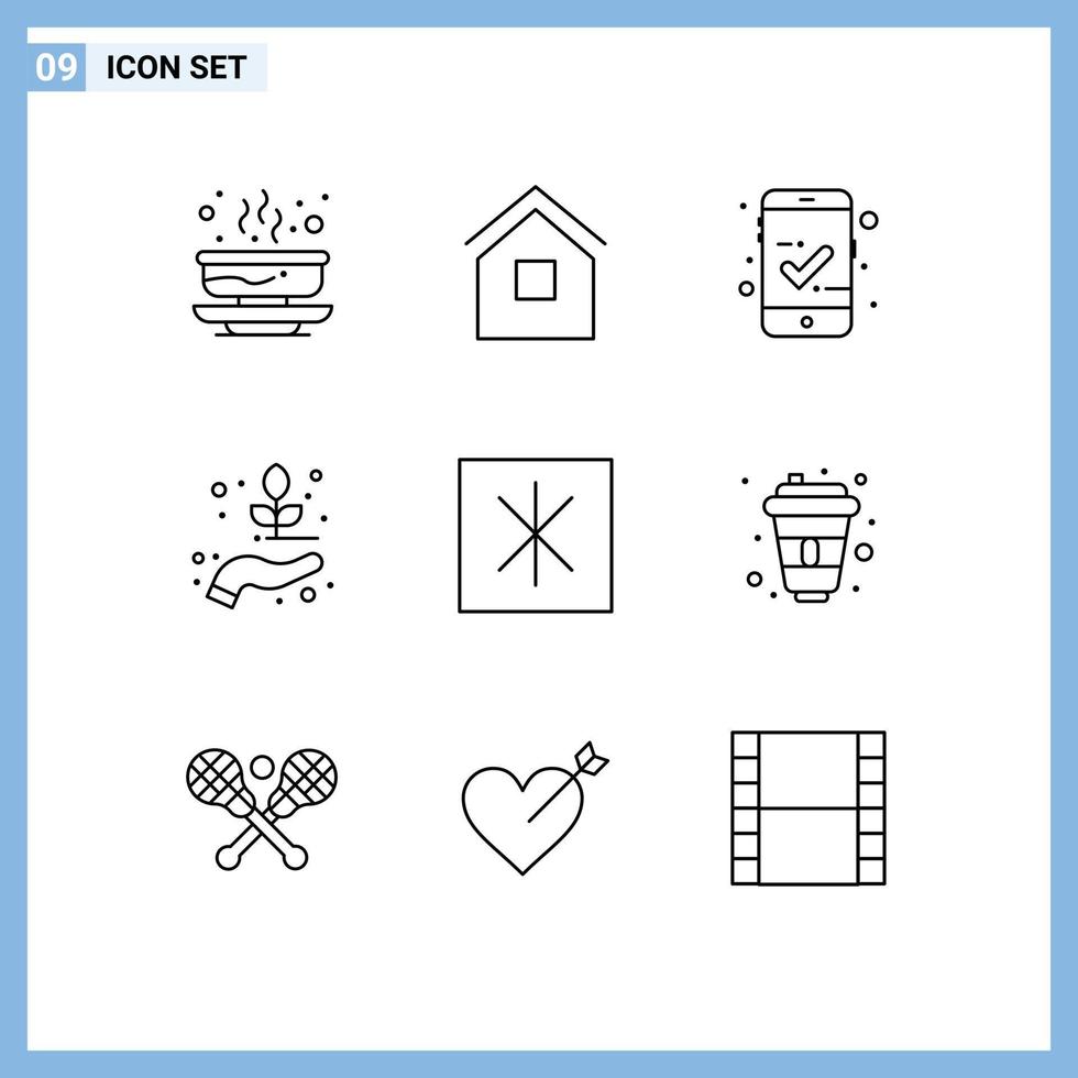 satz von 9 modernen ui-symbolen symbole zeichen für kühlschrank pflanze hütte natur mobiler zugriff editierbare vektordesignelemente vektor
