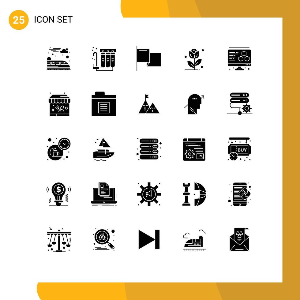 25 universelle solide Glyphen, die für Web- und mobile Anwendungen gesetzt werden vektor