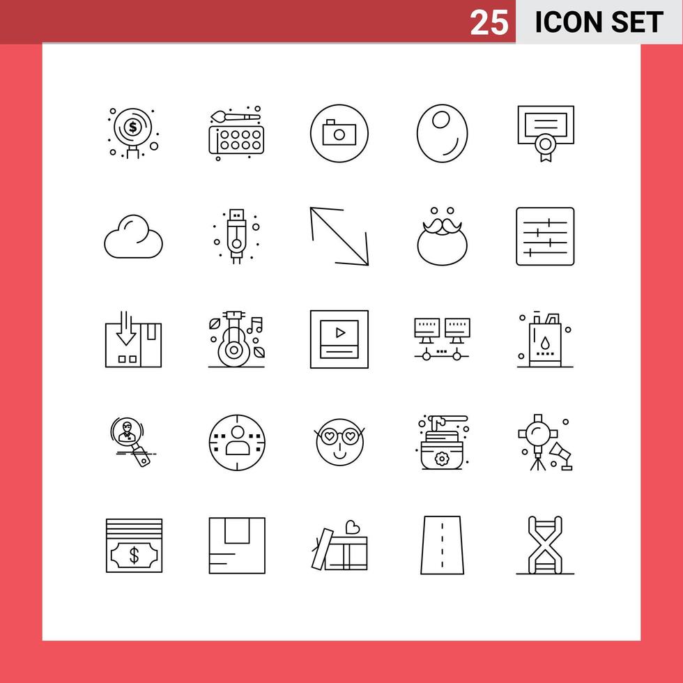 Aktienvektor-Icon-Pack mit 25 Zeilenzeichen und Symbolen für Auszeichnungsobstbildung Olive Media Player editierbare Vektordesign-Elemente vektor
