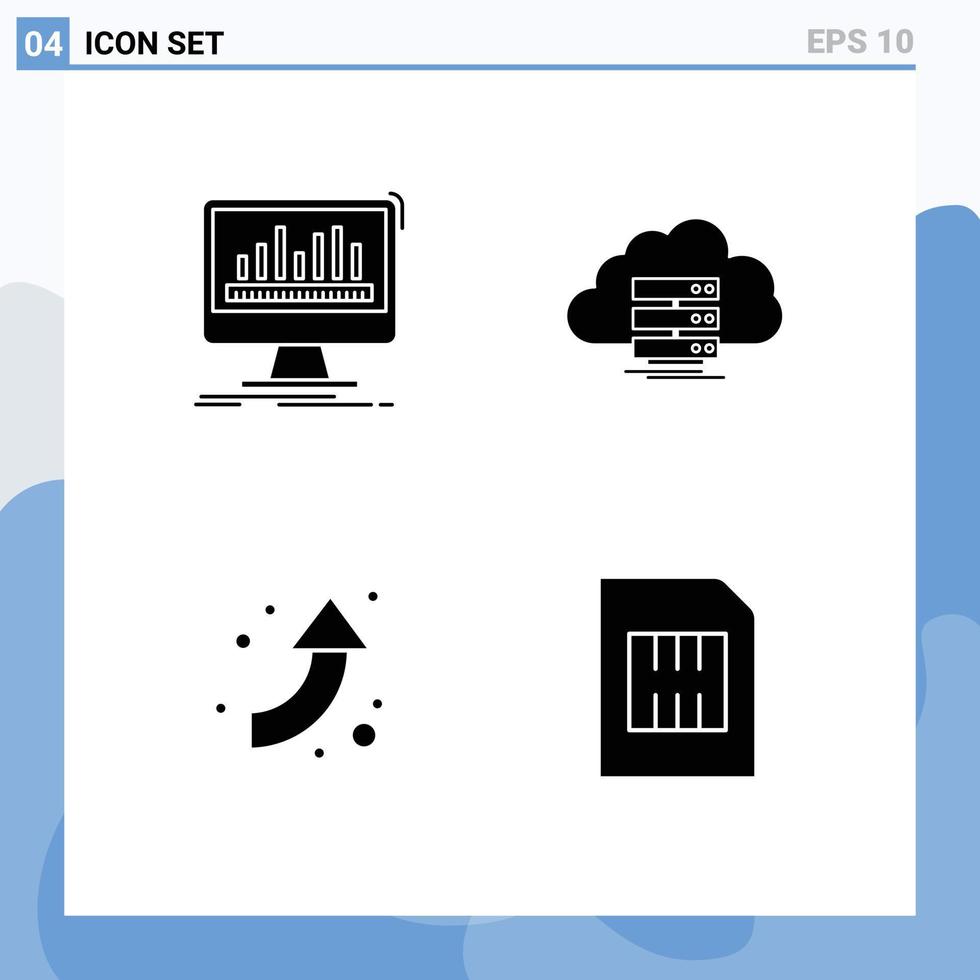 Packung mit 4 modernen Solid-Glyphen-Zeichen und Symbolen für Web-Printmedien wie Analyseflussdatenspeicherpfeile editierbare Vektordesign-Elemente vektor
