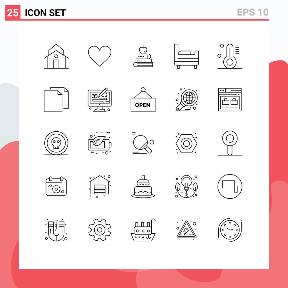Aktienvektor-Icon-Pack mit 25 Zeilenzeichen und Symbolen für Wettertemperaturen wie bearbeitbare Vektordesign-Elemente für die Bildung im Schlafzimmer vektor