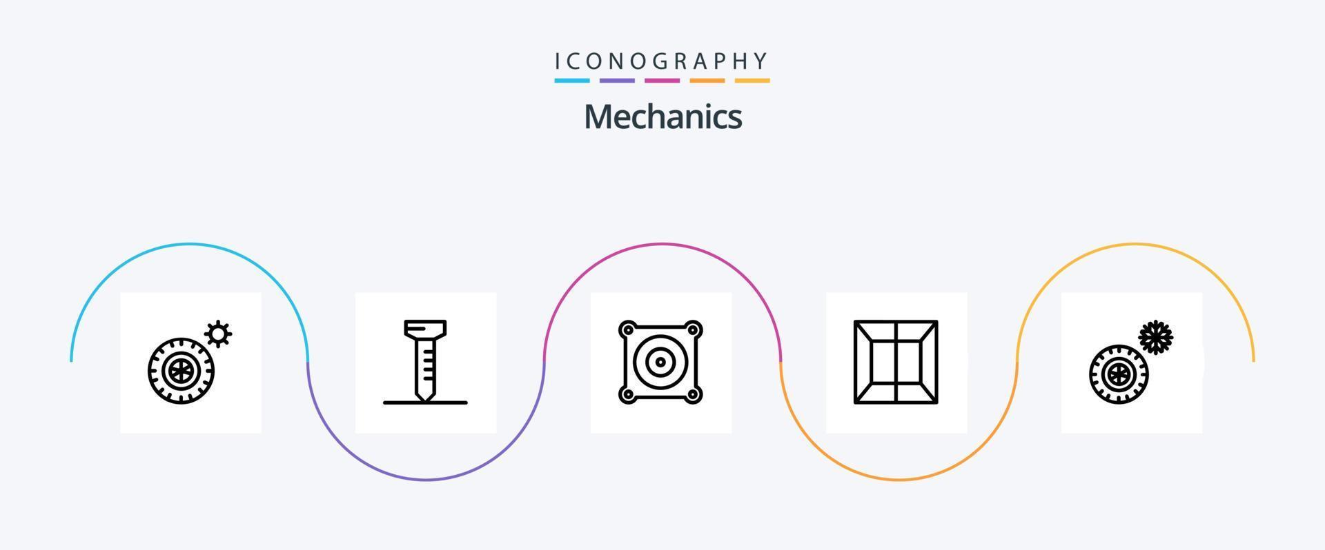 Mechanik Linie 5 Icon Pack inklusive . Drucker. Rad vektor