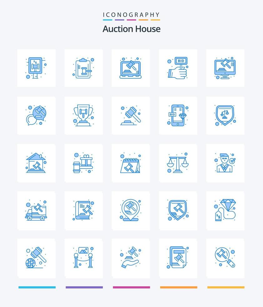 Creative Auction 25 Blue Icon Pack wie Gerechtigkeit. Hand. Internet. Etikett. Gebot vektor