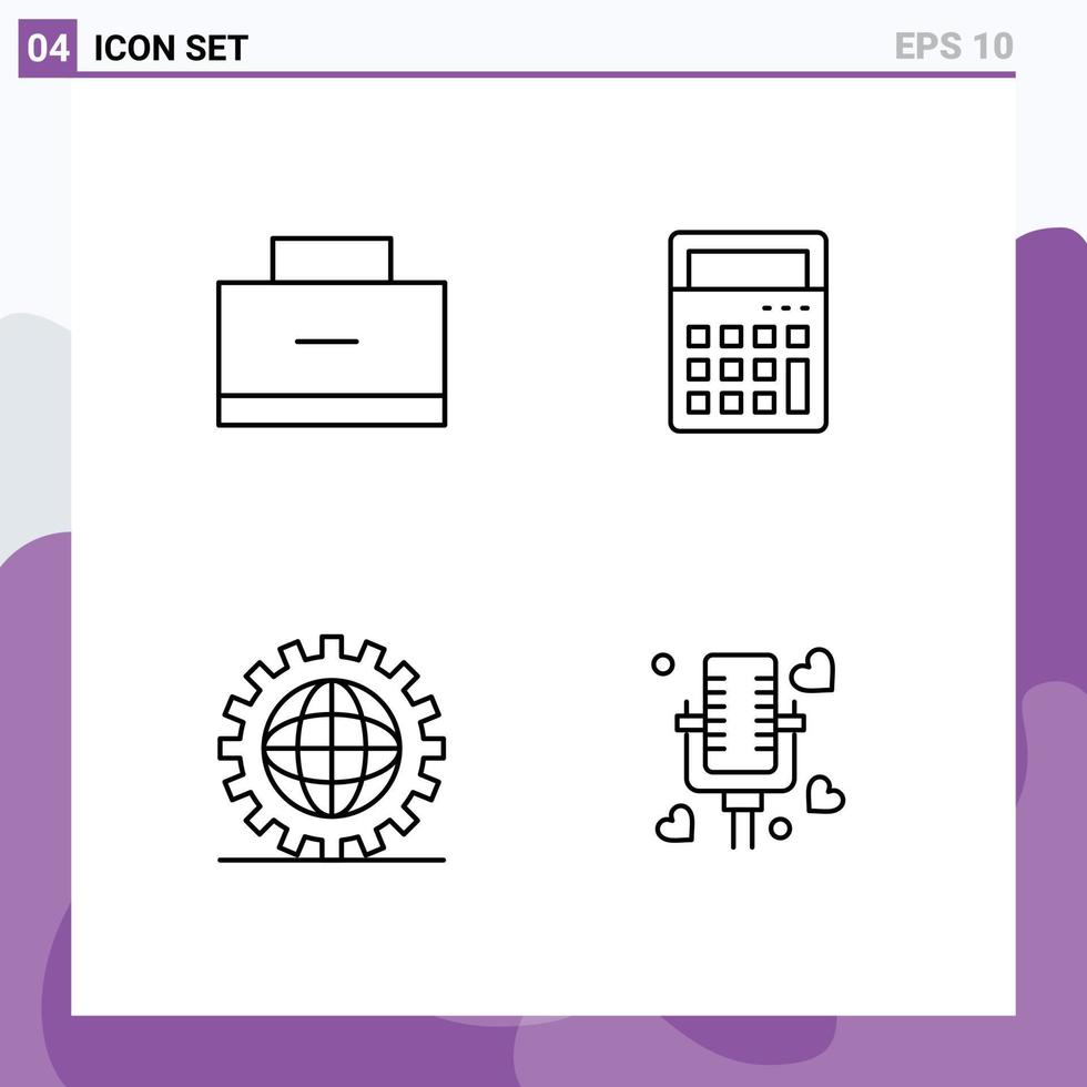 Stock Vector Icon Pack mit 4 Zeilenzeichen und Symbolen für Taschendesign Schultaschenmathematik globale editierbare Vektordesignelemente
