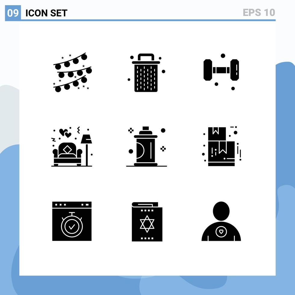 9 fast glyf begrepp för webbplatser mobil och appar hår skönhet Gym kärlek lampa redigerbar vektor design element