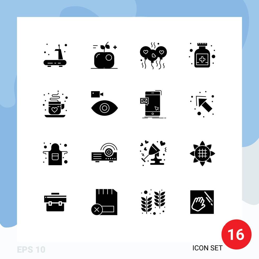 Stock Vector Icon Pack mit 16 Linienzeichen und Symbolen für Liebeskaffee bloone medizinisches Gegenmittel editierbare Vektordesign-Elemente