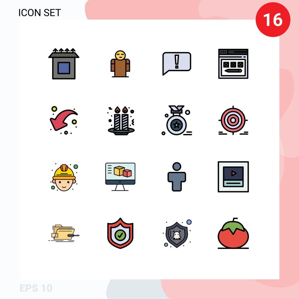 användare gränssnitt packa av 16 grundläggande platt Färg fylld rader av dela med sig penna fel hemsida sida redigerbar kreativ vektor design element