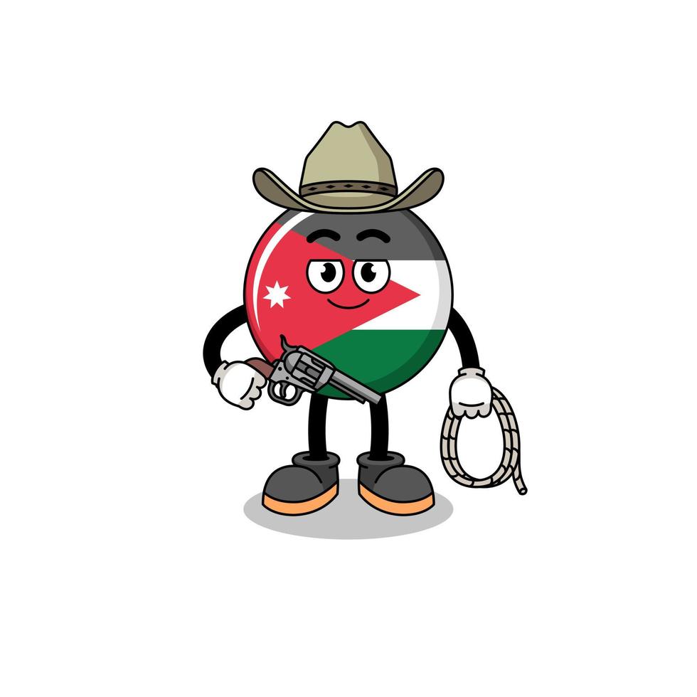 charaktermaskottchen der jordanischen flagge als cowboy vektor