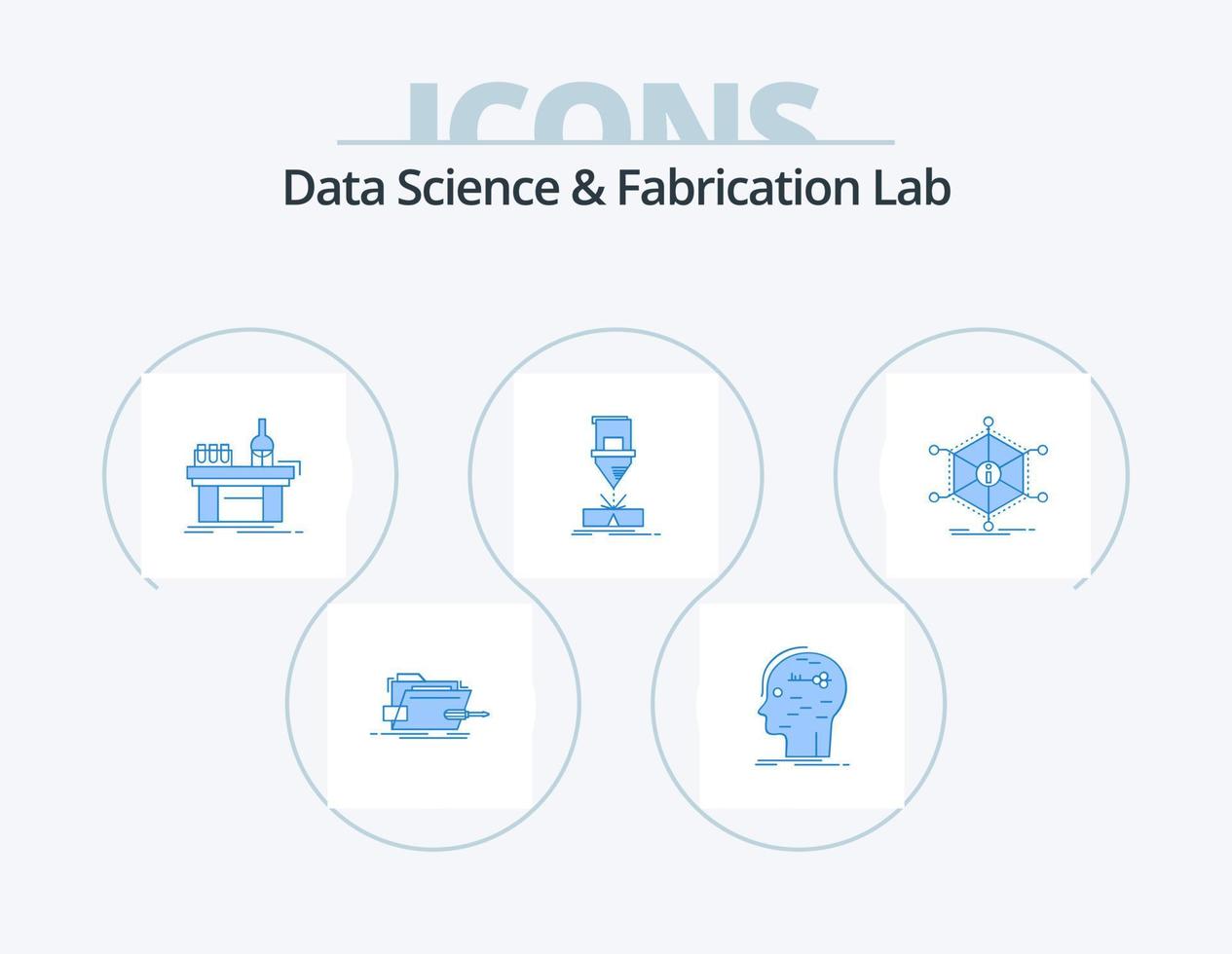 data vetenskap och tillverkning labb blå ikon packa 5 ikon design. tillverkning. skärande. nyckel. produktion. labb vektor