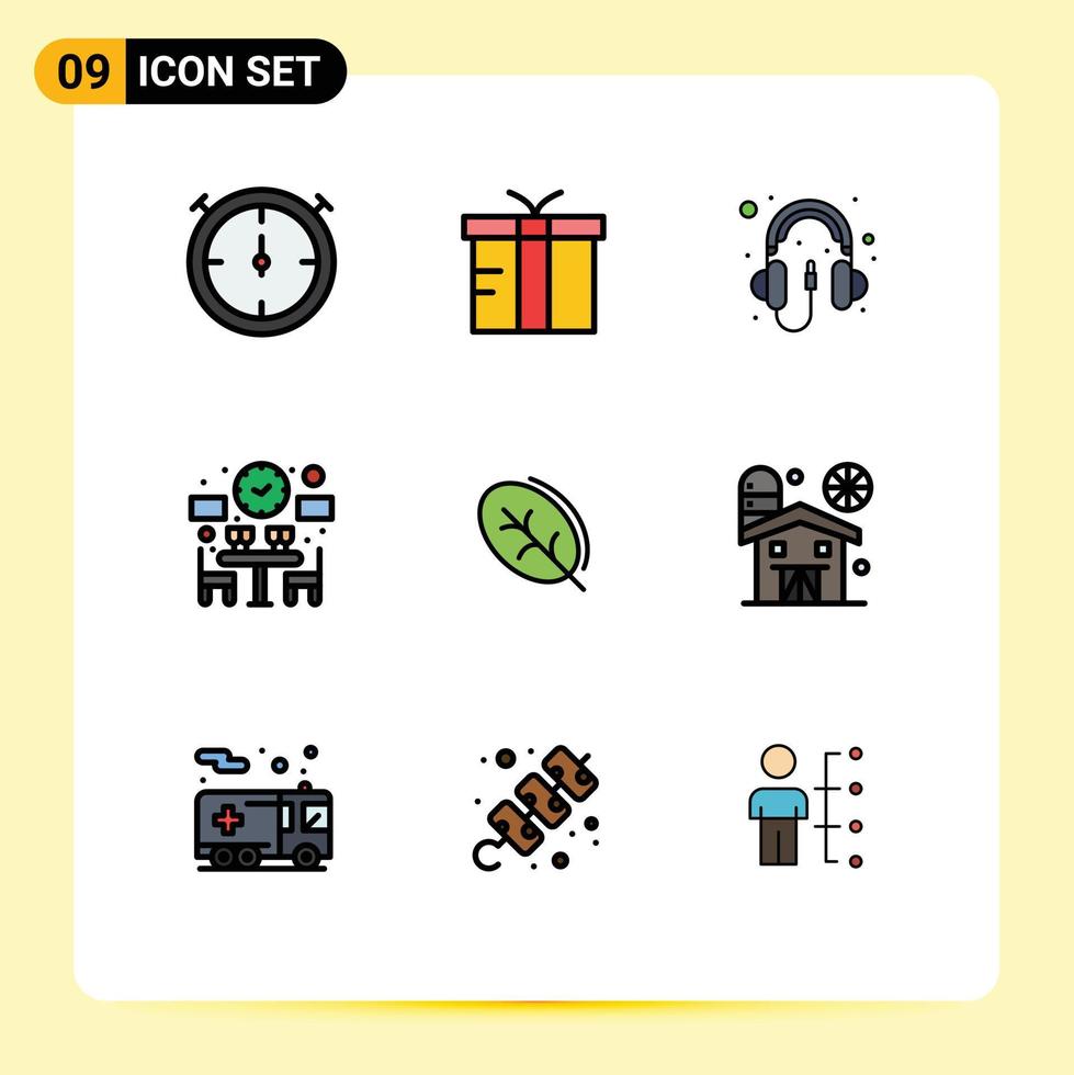 Stock Vector Icon Pack mit 9 Zeilenzeichen und Symbolen für Federblatt-Hardware-Ökologie frei bearbeitbare Vektordesign-Elemente