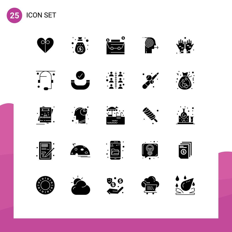 Packung mit 25 modernen Solid-Glyphen-Zeichen und Symbolen für Web-Printmedien wie Namaz, die sich auf das Budget konzentrieren, konzentrieren sich auf das Geschäft, editierbare Vektordesign-Elemente vektor