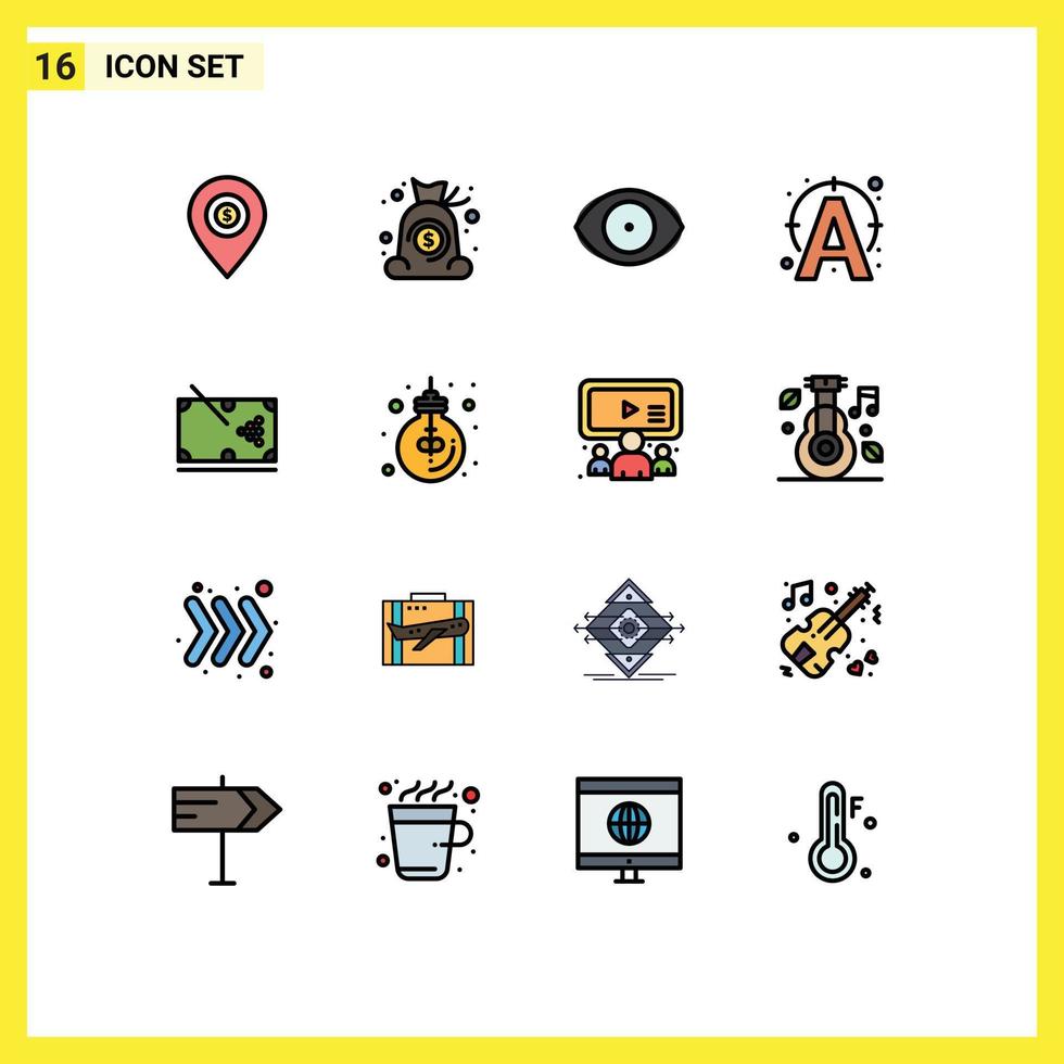 uppsättning av 16 modern ui ikoner symboler tecken för snooker skriva finansiera text syn redigerbar kreativ vektor design element