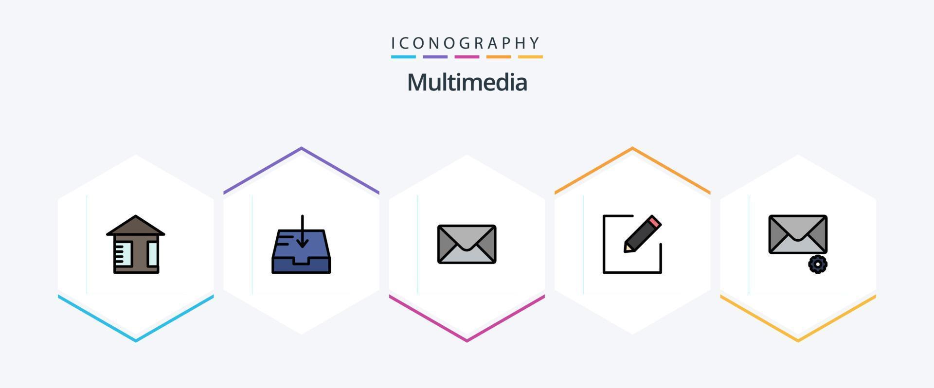 multimedia 25 fylld linje ikon packa Inklusive . komponera. . meddelande vektor