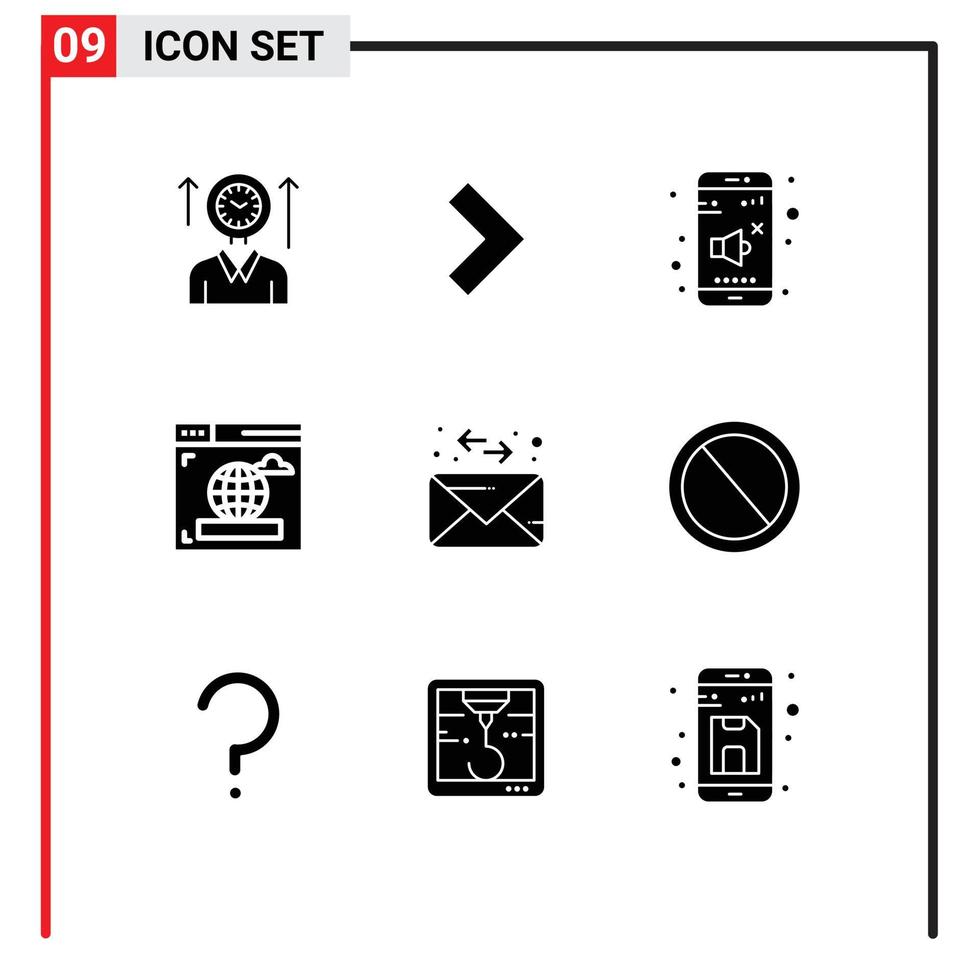 användare gränssnitt packa av 9 grundläggande fast glyfer av meddelande kuvert av webb browser redigerbar vektor design element