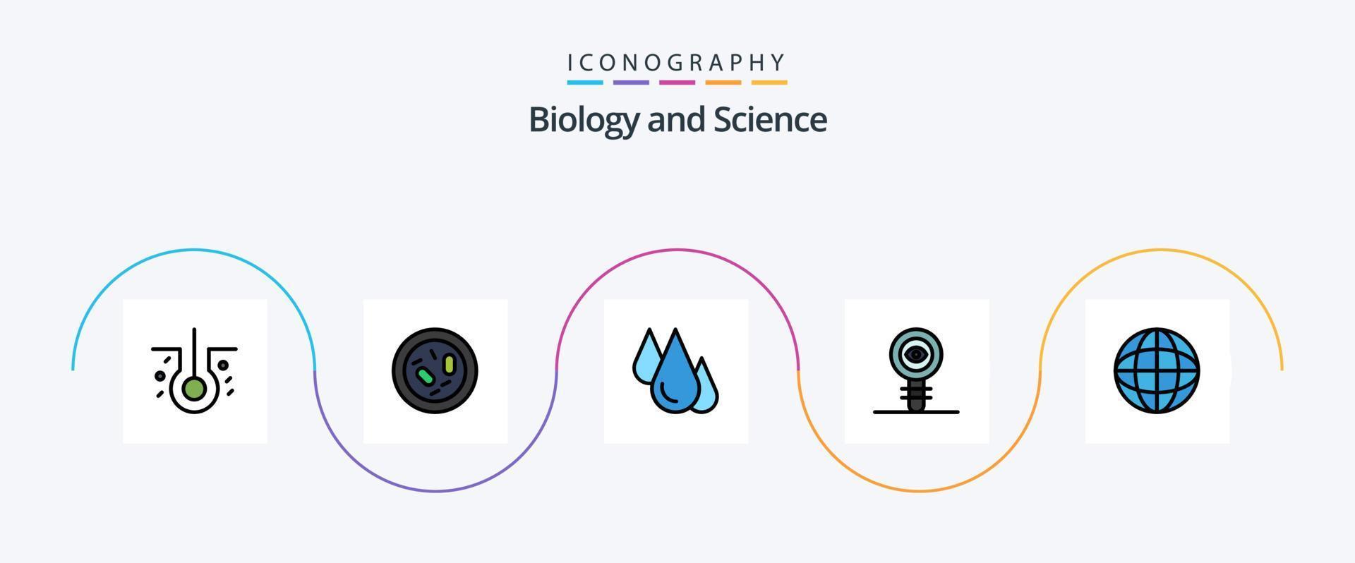 biologi linje fylld platt 5 ikon packa Inklusive molekyl. kemi. biologi. kemisk. studie vektor