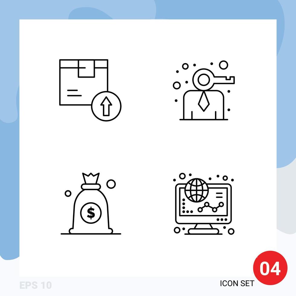 modern uppsättning av 4 fylld linje platt färger och symboler sådan som pil upp dollar logistisk nyckel väska redigerbar vektor design element