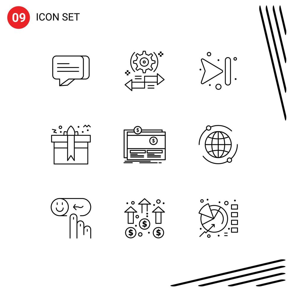 uppsättning av 9 modern ui ikoner symboler tecken för finansiering födelsedag pilar närvarande låda redigerbar vektor design element