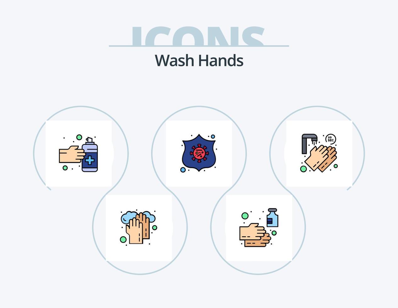 tvätta händer linje fylld ikon packa 5 ikon design. hand spray. skydda. infektera. skydda. spray vektor